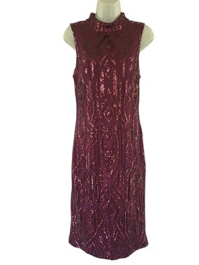 Vince Camuto Burgundy Sequined  Evening Party Sleeveles Dress Sz 10 NEW WITH TAG